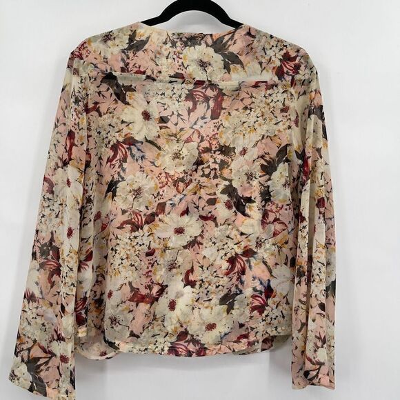 Fora Flared Sleeves Floral Faux Wrap Multicolor V-neck Blouse Size M - Picture 5 of 5